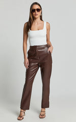 Azelia Pants - Mid Rise Cropped Faux Leather Pants in Dark Chocolate