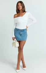 Cate Top - Long Sleeve Asymmetrical Neckline Top in White
