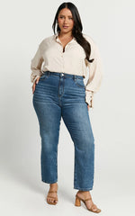 Billie Jeans - High Waisted Recycled Cotton Mom Denim Jeans in Dark Blue Wash