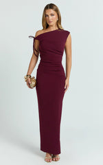 Belle Maxi Dress - Tie Shoulder Detail Dress in Wine