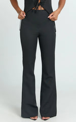 Nola Pants - Mid Waisted Pleated Flare Pants in Black