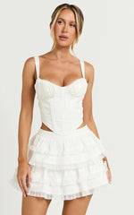 Pascal Mini Skirt - Lace Trim Tiered Skirt in Ivory