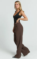 Augustus Pants - High Waisted Wide Leg Tailored Pants in Dark Oak