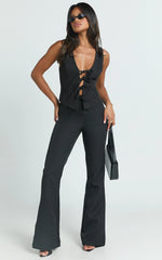 Nola Pants - Mid Waisted Pleated Flare Pants in Black