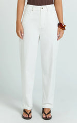 Chaney Pants - Mid Rise Barrel Leg Pants in White
