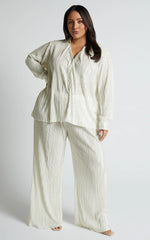 Beca Pants - High Waisted Plisse Flared Pants in Cream