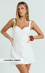 Brigitta Mini Dress - Embroidered Sweetheart A Line Dress in White