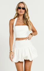 Abellina Mini Skirt - High Waist Bubble Hem Skirt in White