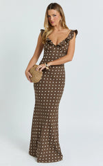 Isla Maxi Dress - Ruffle Sleeve Polka Dot Dress in Chocolate Polka Dot