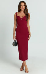 Isabelle Midi Dress - Cut Out Low Back Column Dress in Wine