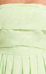 Annie Midi Dress - Off The Shoulder Ruffle Sleeve Pleated Dress in Lime