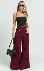 Clara Pants - High Waisted Wide Leg Pants in Wine