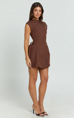 Charlita Mini Dress - Structured Dress with Hardware Detail in Brown