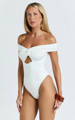 Helen Bodysuit - Twist Off Shoulder Cut Out Bodysuit in White
