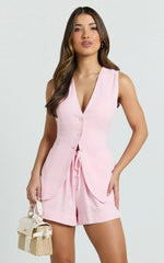 Olivia Shorts - Drawstring Relaxed Linen Shorts in Pink